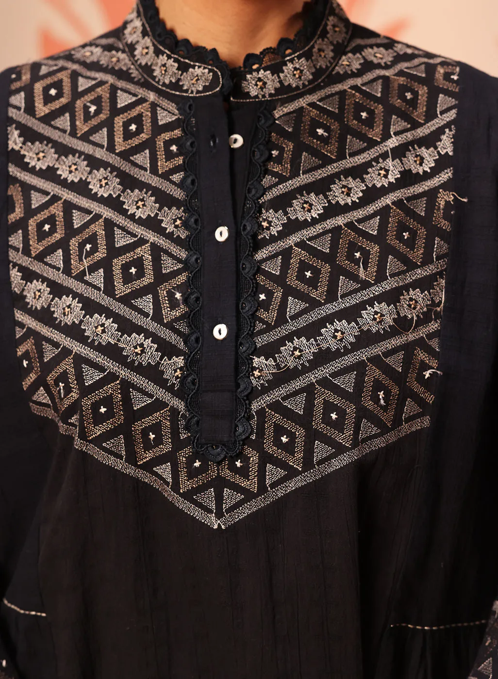 Meerab Black Embroidered Cotton Top for Women