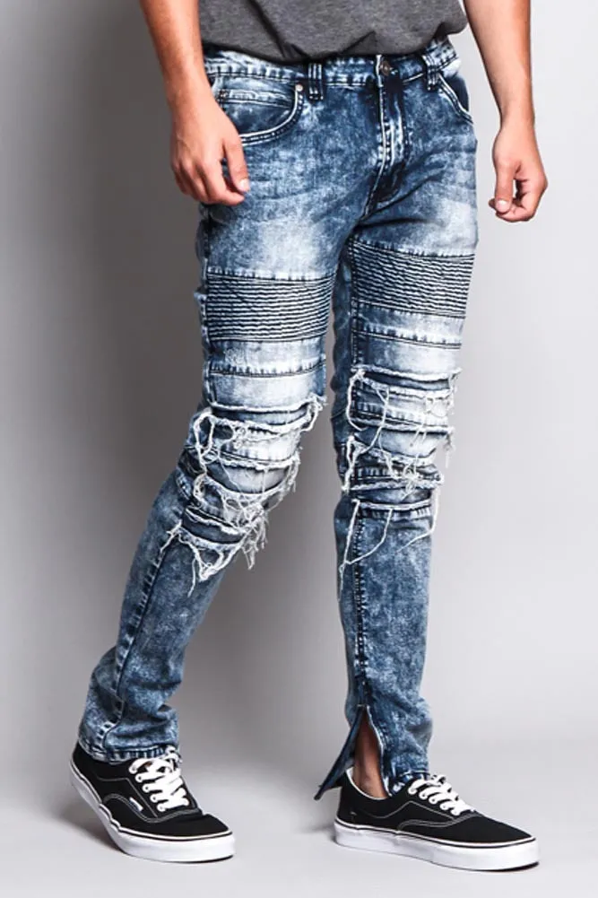 Men's Distressed Biker Jeans