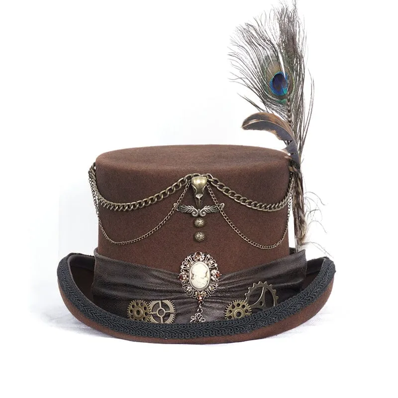 Men's Gothic Gear Feather Top Hat