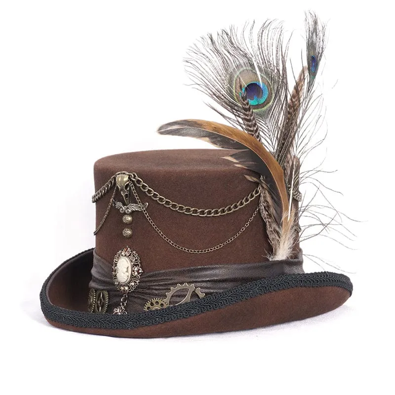 Men's Gothic Gear Feather Top Hat