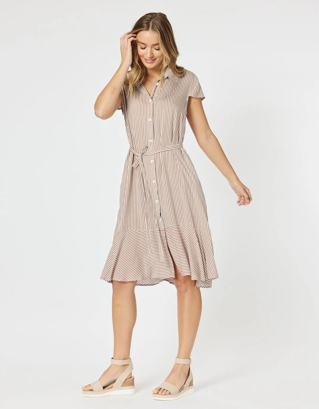 Mio Stripe Midi Dress - Natural