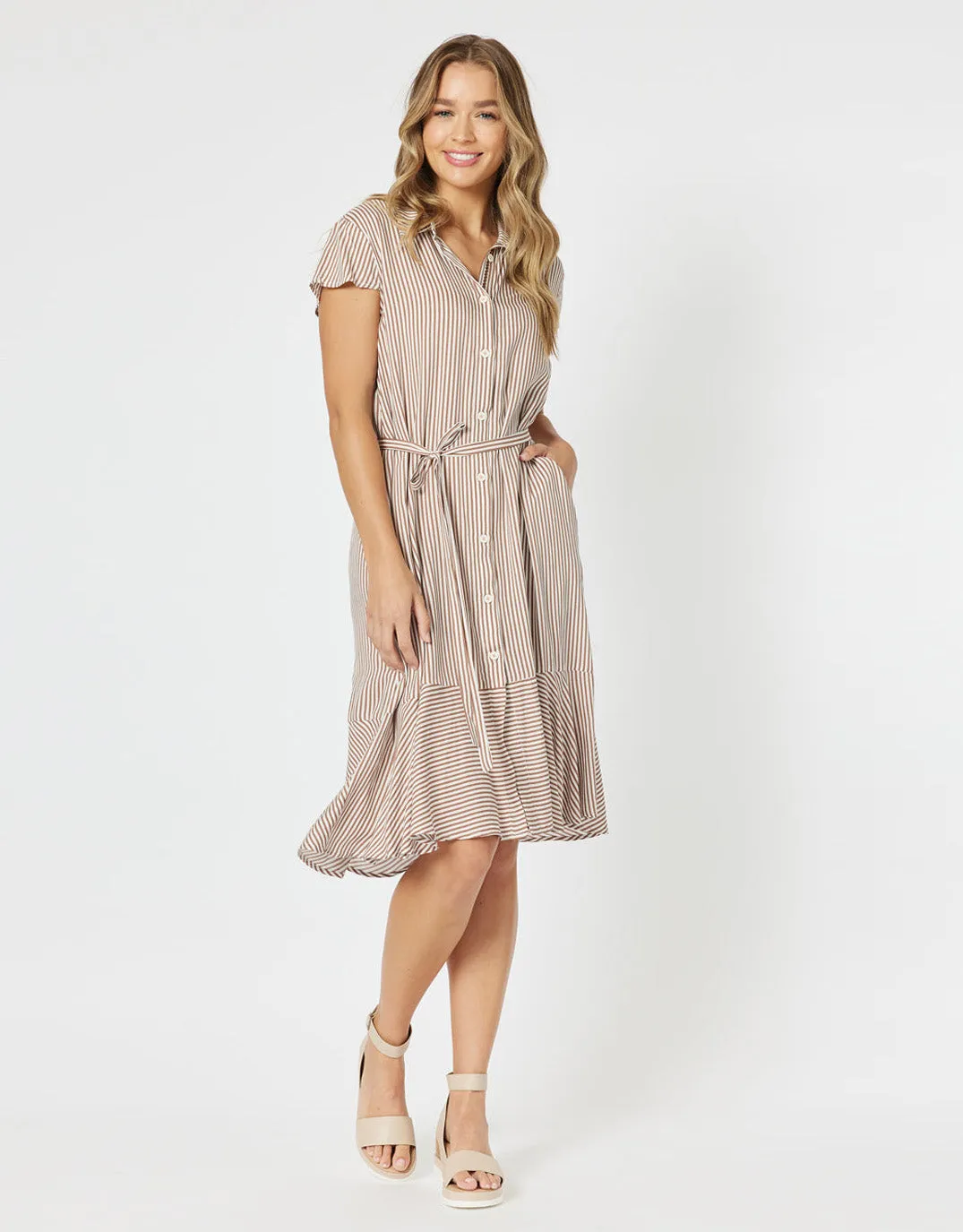 Mio Stripe Midi Dress - Natural