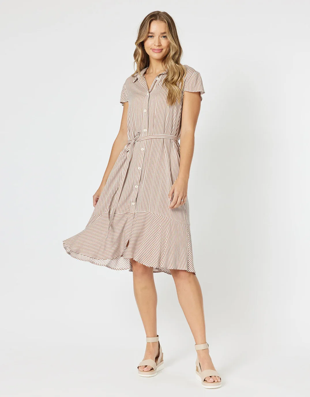 Mio Stripe Midi Dress - Natural