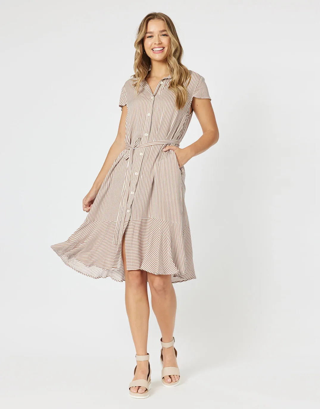 Mio Stripe Midi Dress - Natural