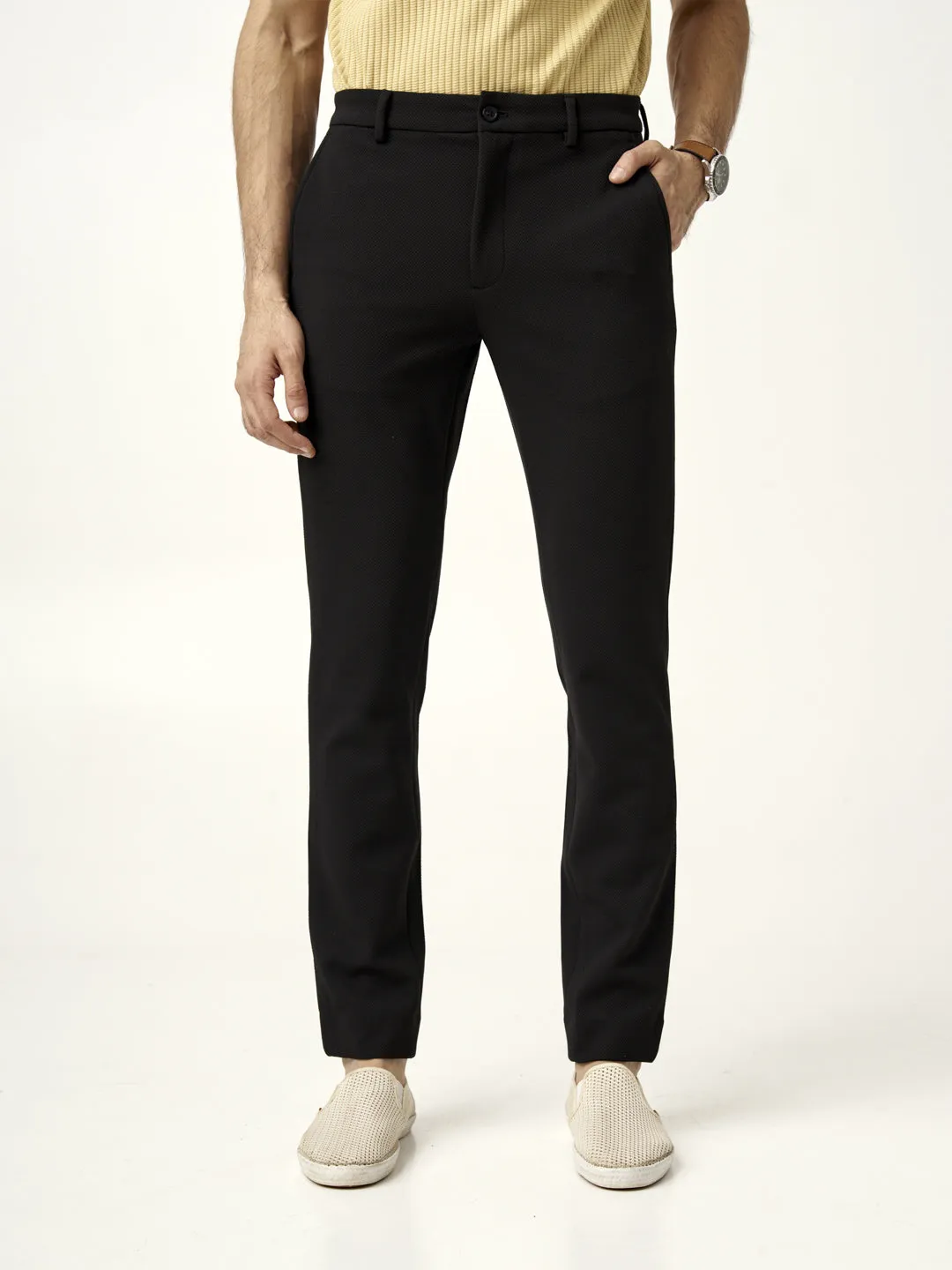 Modern Black Textured Power-Stretch Pants