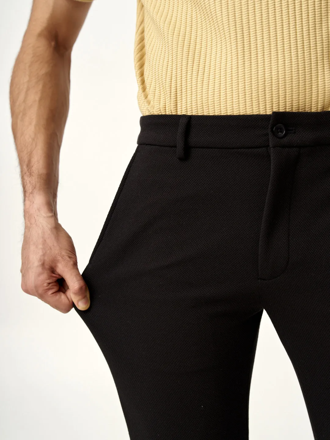 Modern Black Textured Power-Stretch Pants