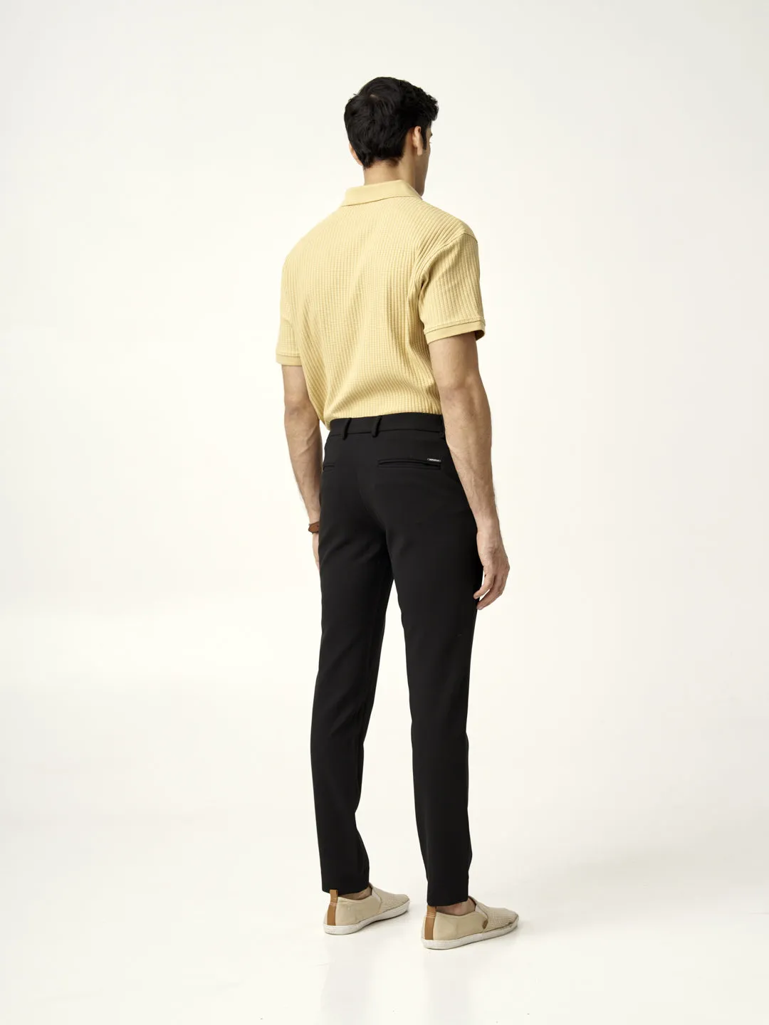 Modern Black Textured Power-Stretch Pants