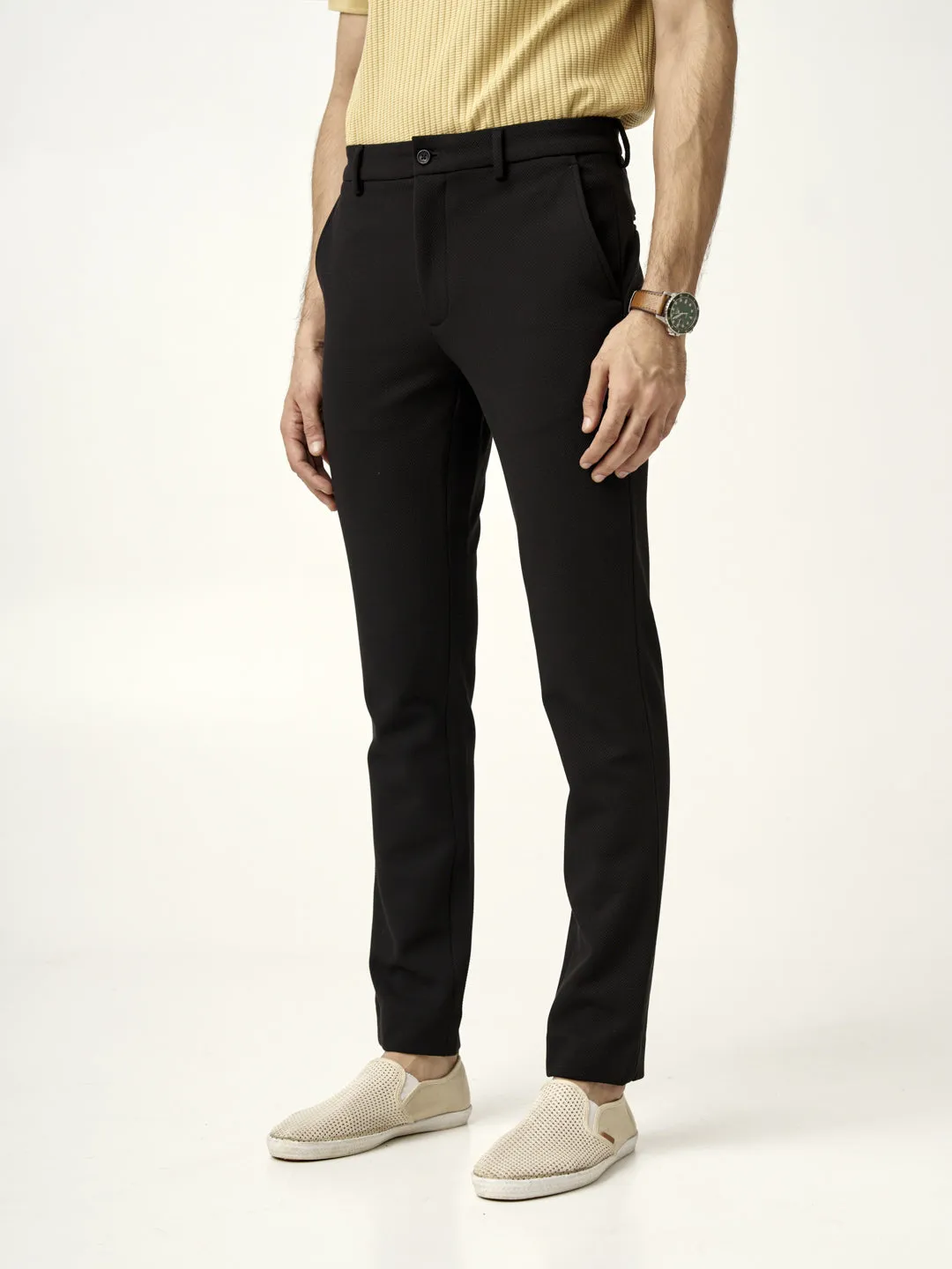 Modern Black Textured Power-Stretch Pants