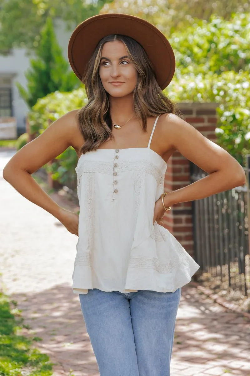 Natural Lace Button Front Top