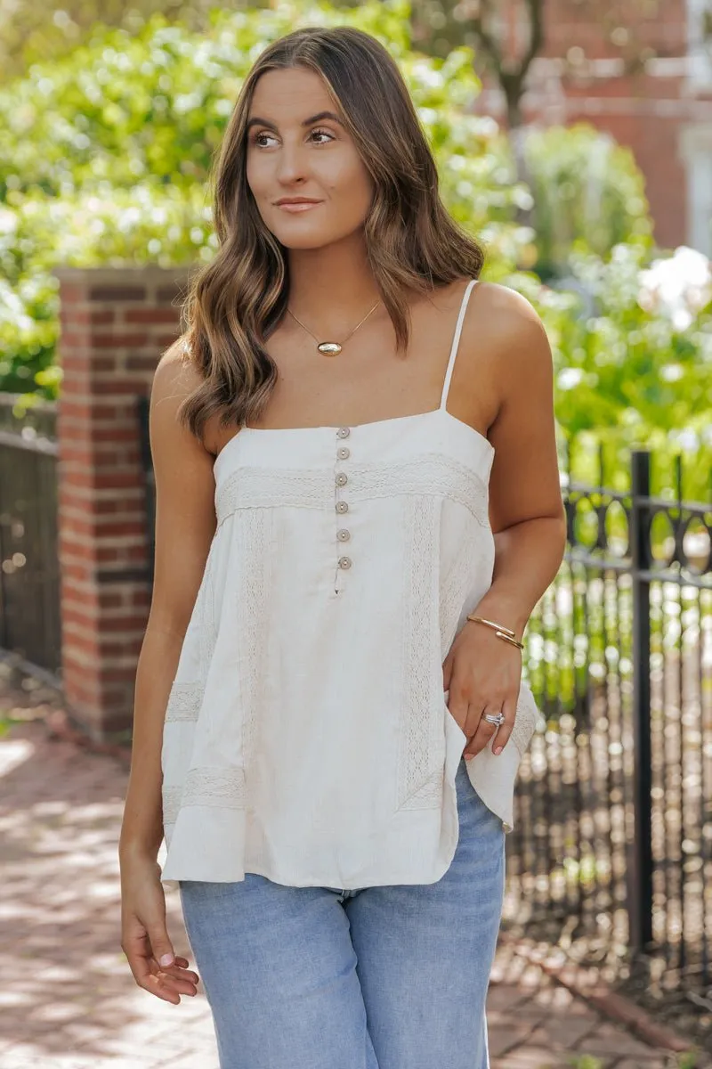 Natural Lace Button Front Top