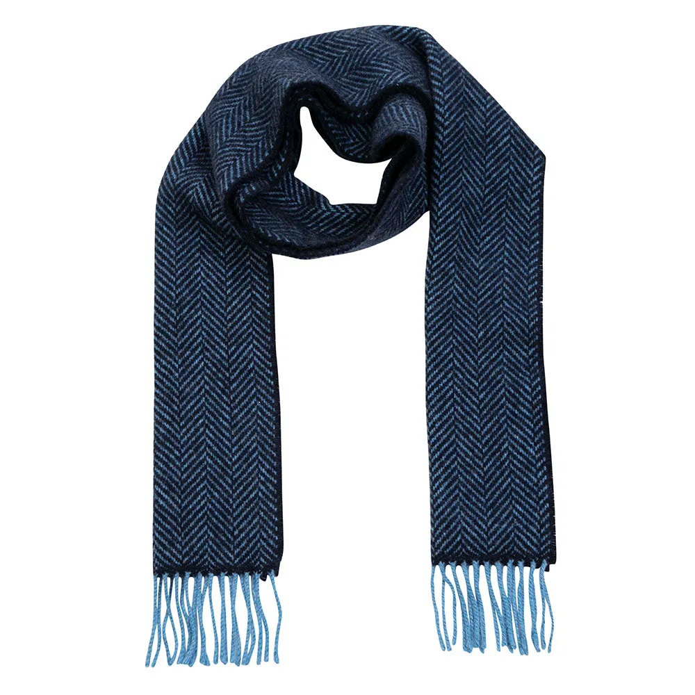 Navy Blue Herringbone Merino & Cashmere Scarf