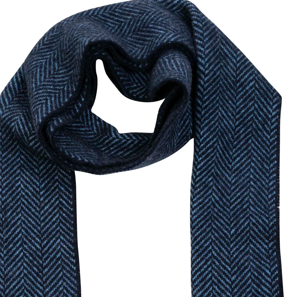 Navy Blue Herringbone Merino & Cashmere Scarf