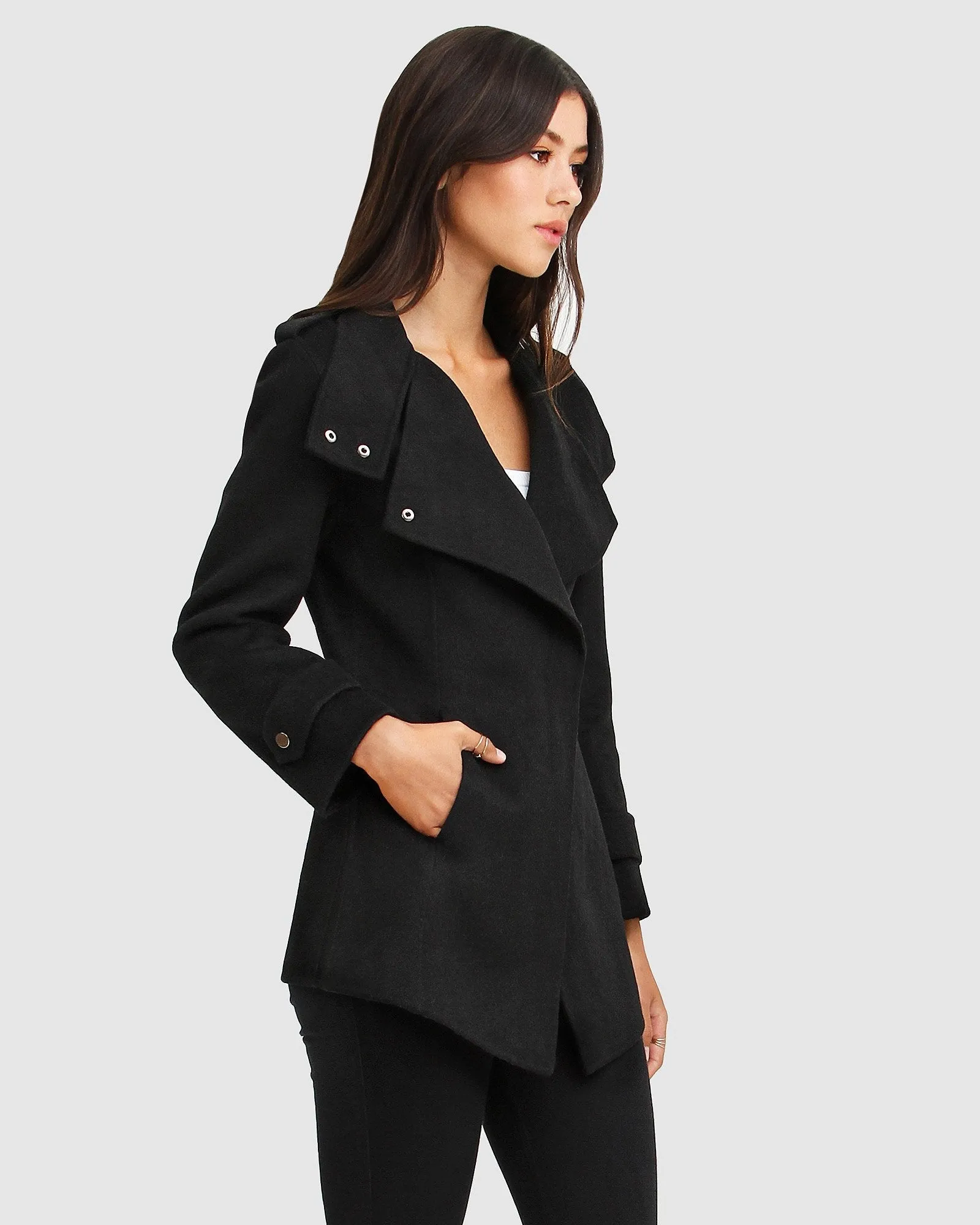 NEW FIT Bad Girl Wool Blend Moto Coat - Black