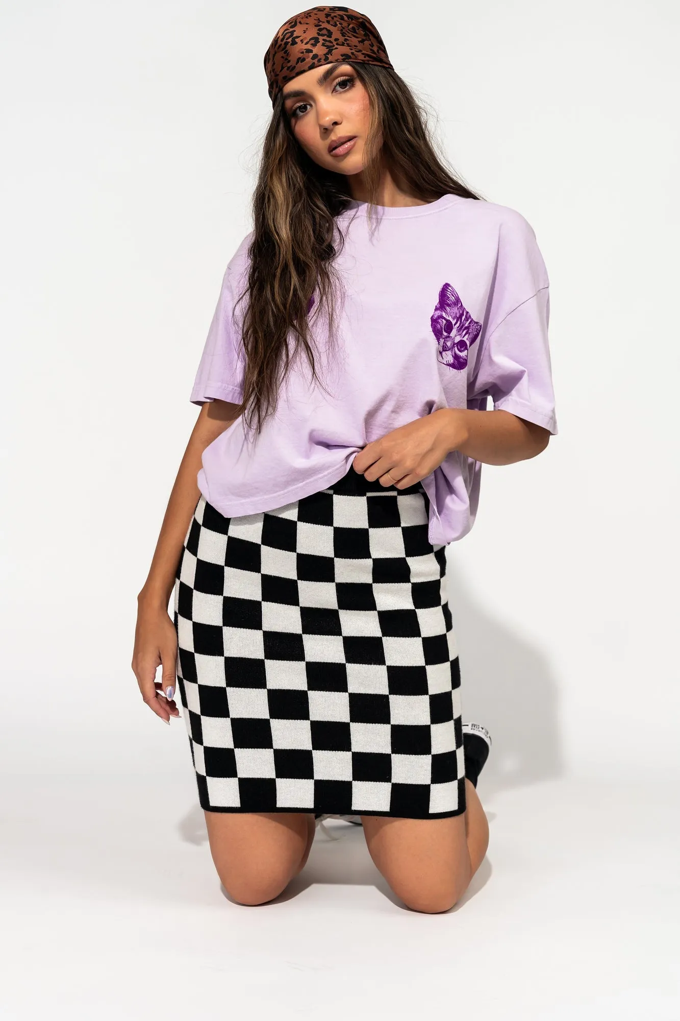 Oui Oui Knit Mini Skirt in Checkerboard