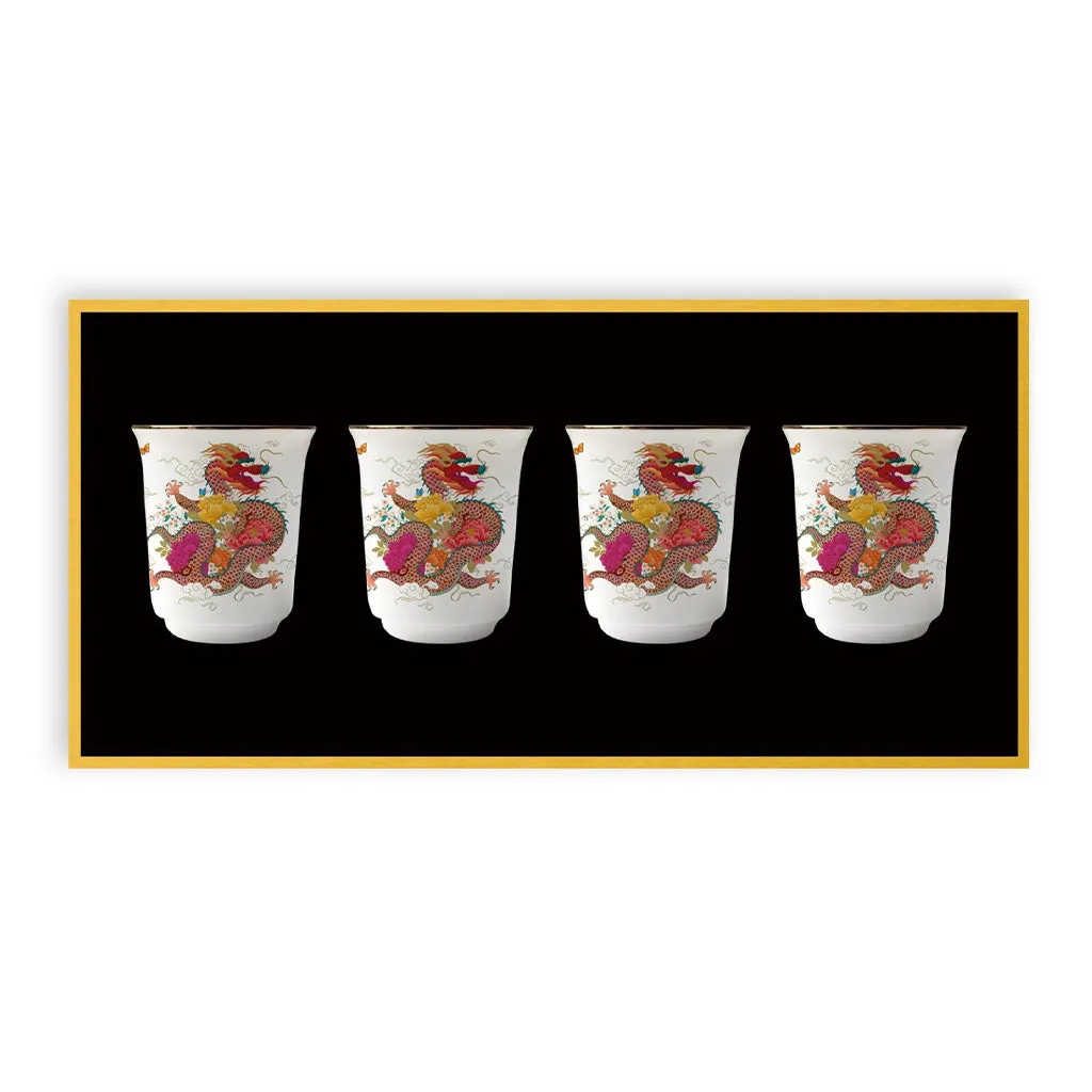 'Peony Dragon' Set of 4 Teacups