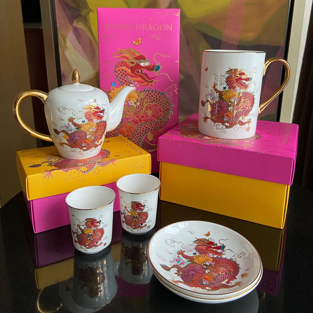 'Peony Dragon' Set of 4 Teacups