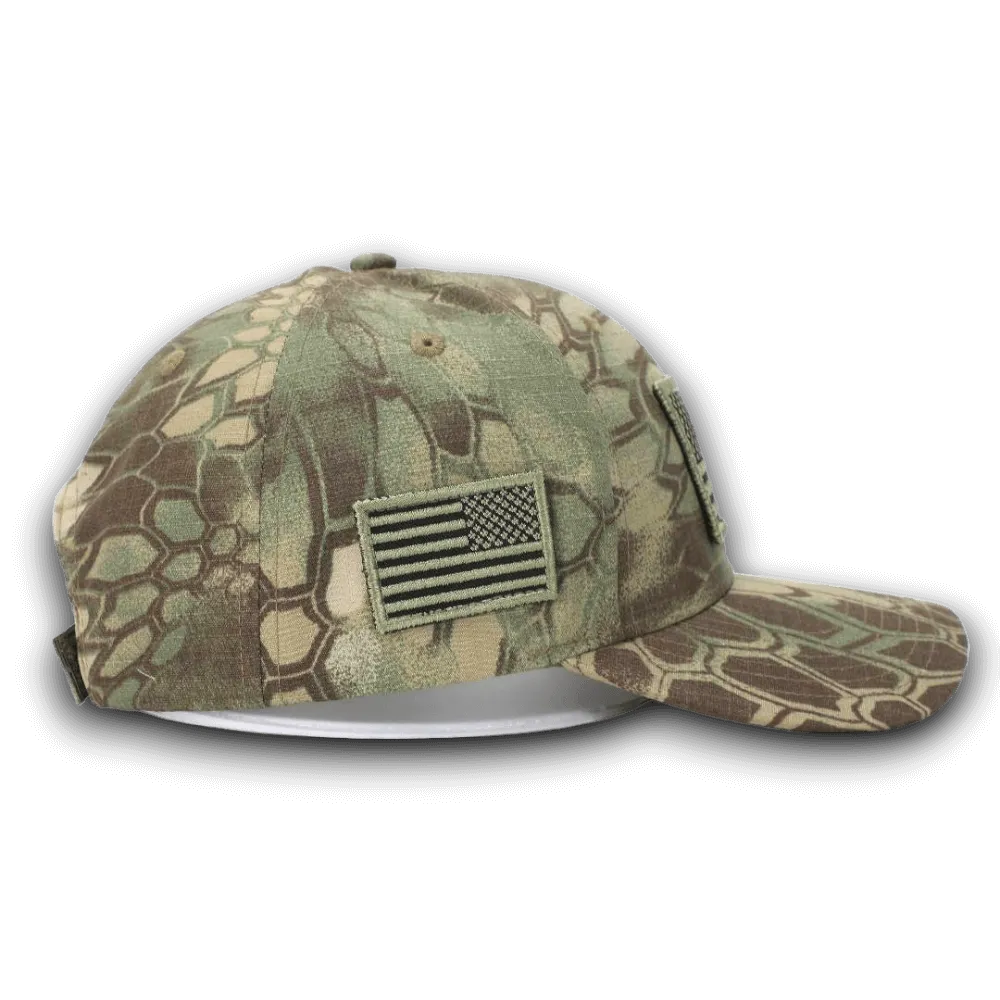 PYTHON GREEN CAMO HAT WITH AMERICAN FLAG PATCH