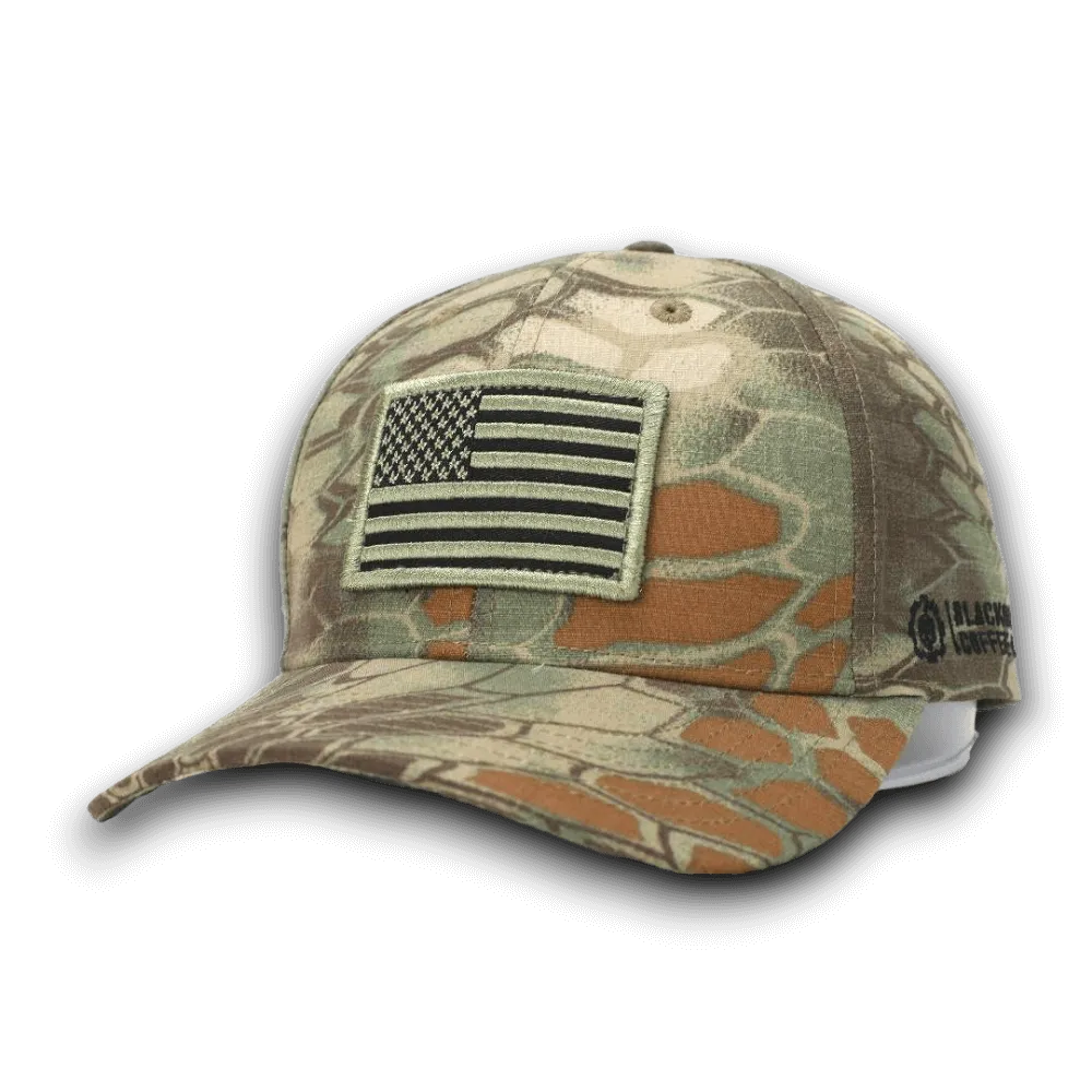 PYTHON GREEN CAMO HAT WITH AMERICAN FLAG PATCH