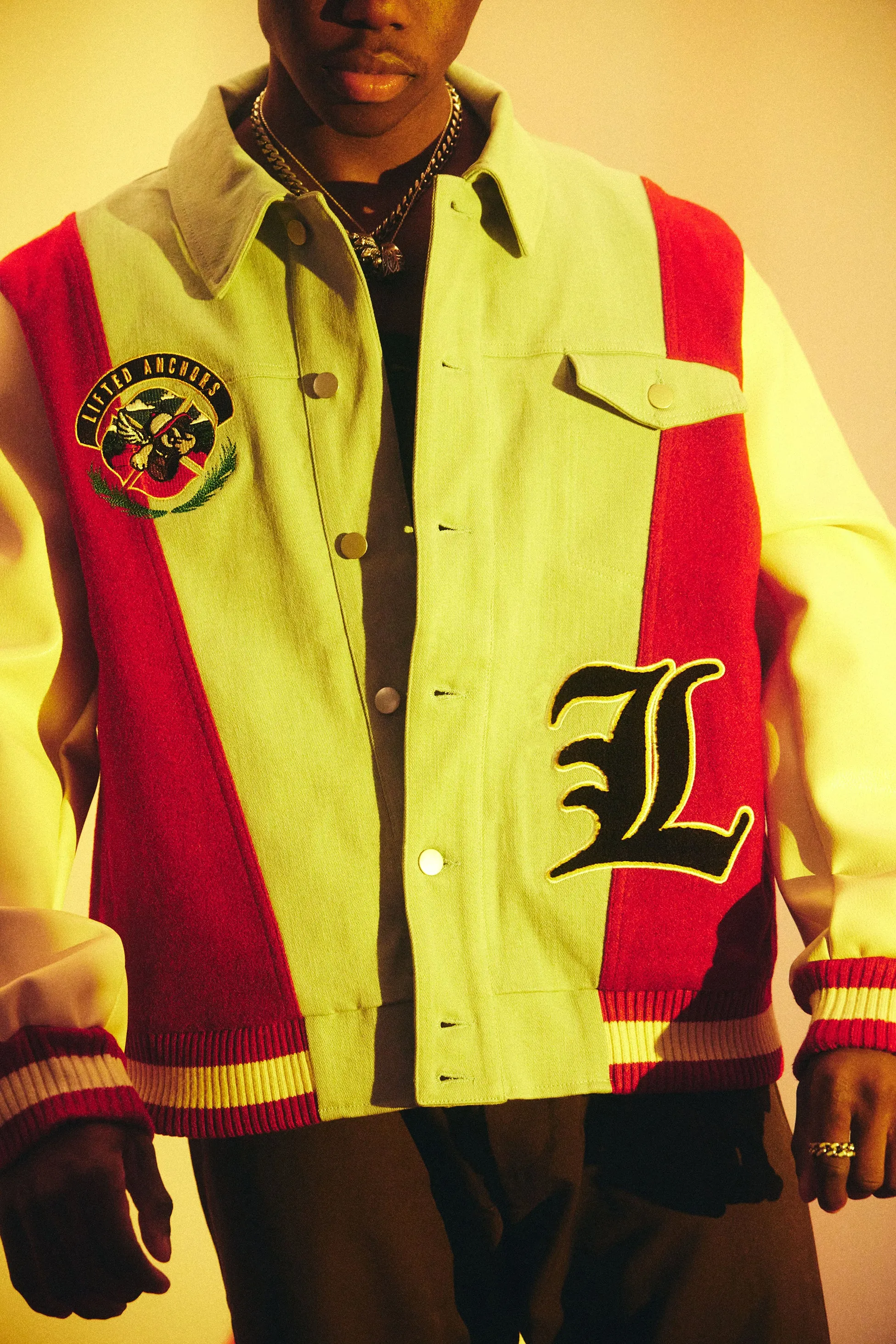 "Claridge" Letterman Jacket (Denim/Red/Cream)