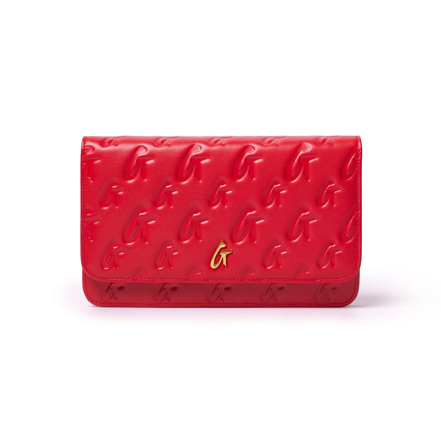 RED MONOGRAM WALLET ON CHAIN-GOLD