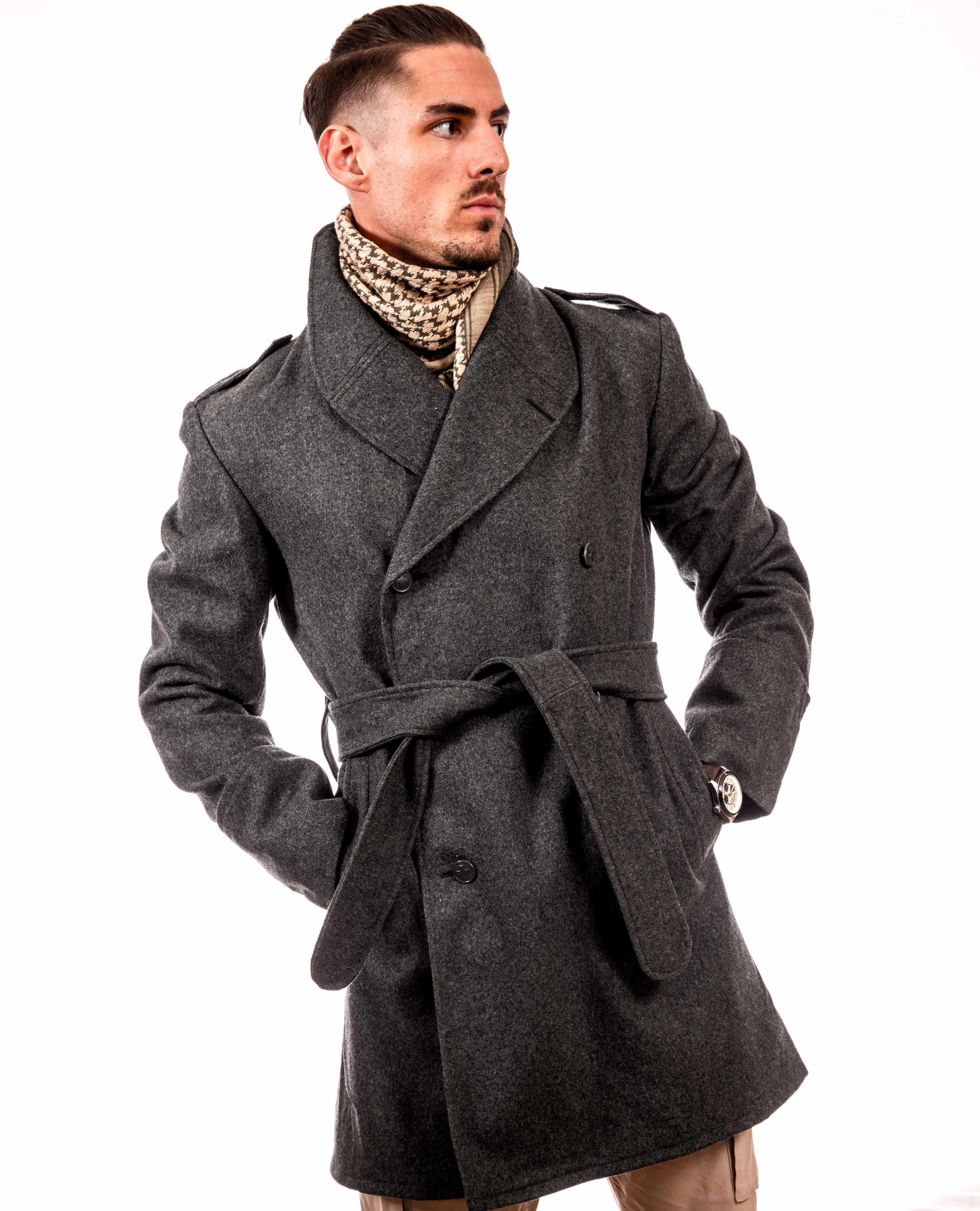 Redesigned Blue-Gray Wool Trenchcoat