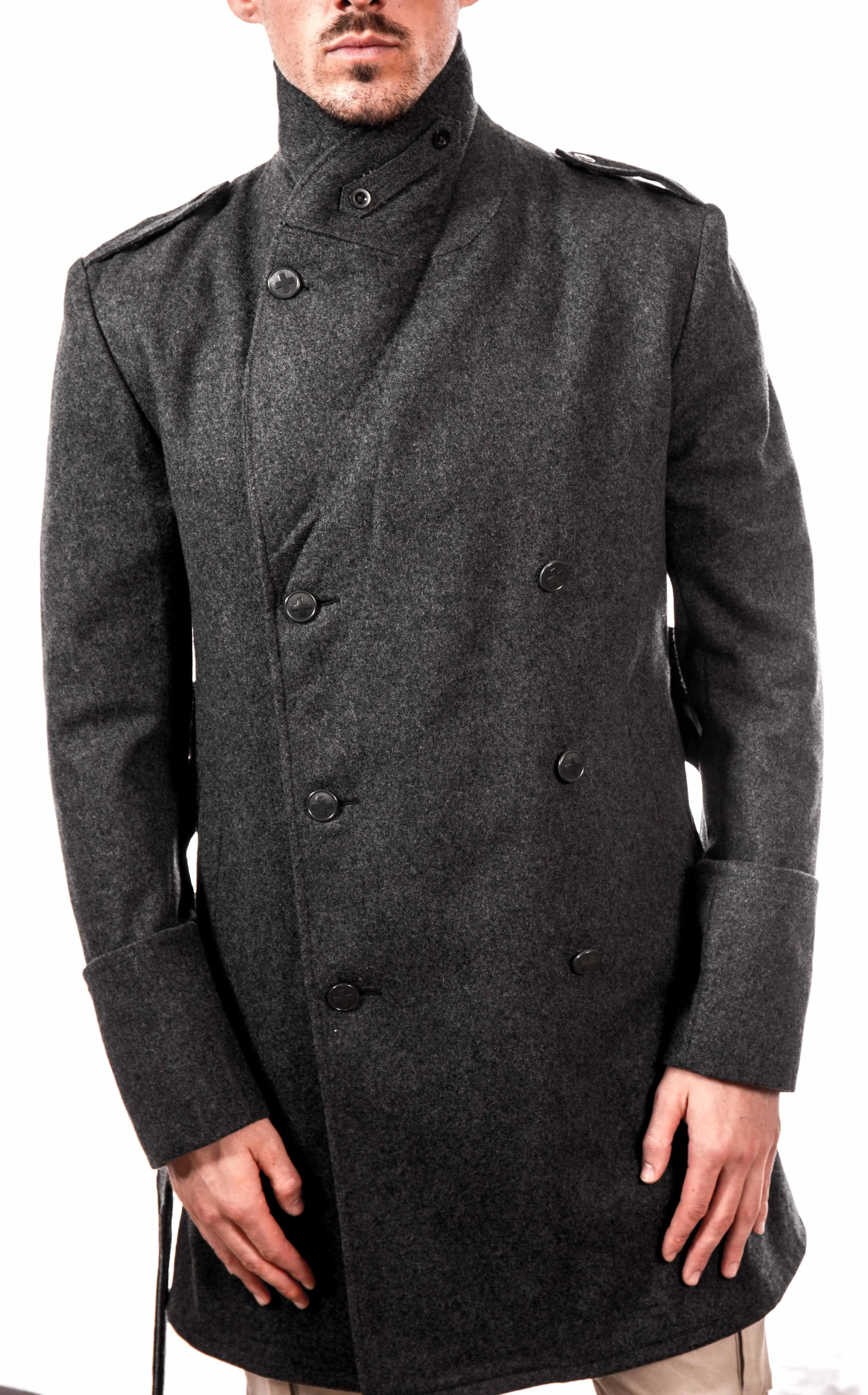 Redesigned Blue-Gray Wool Trenchcoat