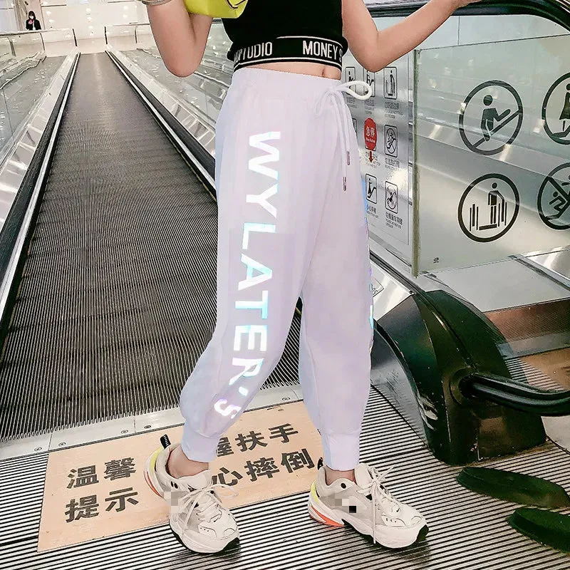 Reflective Joggers Track Thin Sweatpants Trousers Fashion Girls Clothes