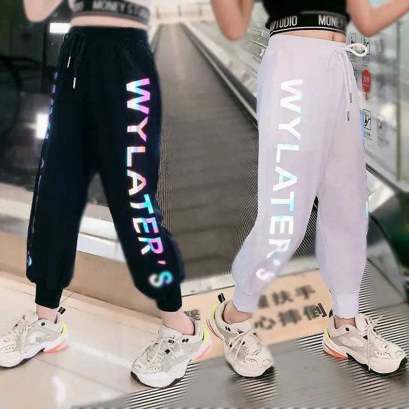 Reflective Joggers Track Thin Sweatpants Trousers Fashion Girls Clothes