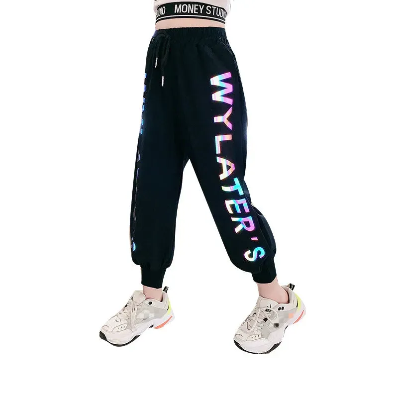 Reflective Joggers Track Thin Sweatpants Trousers Fashion Girls Clothes