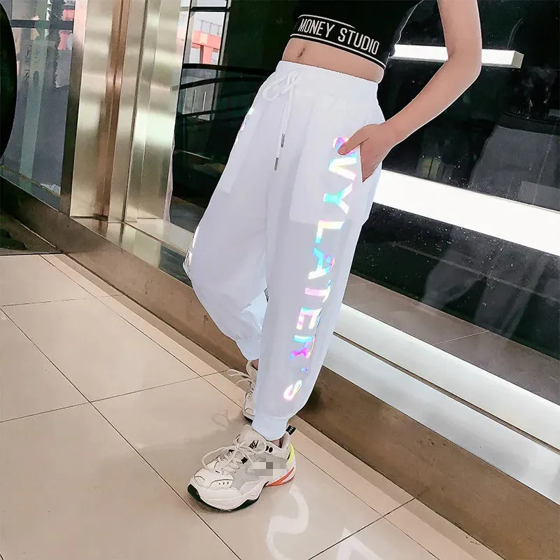 Reflective Joggers Track Thin Sweatpants Trousers Fashion Girls Clothes