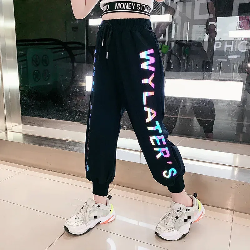 Reflective Joggers Track Thin Sweatpants Trousers Fashion Girls Clothes