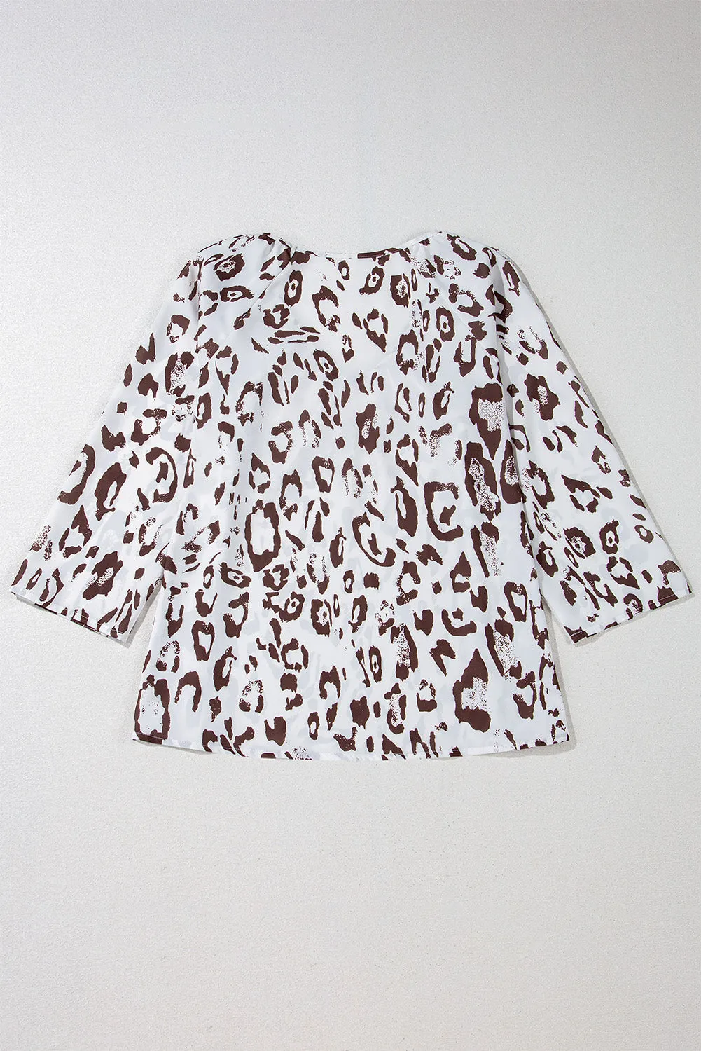 Rose Leopard Print V Neck 3/4 Sleeve Blouse