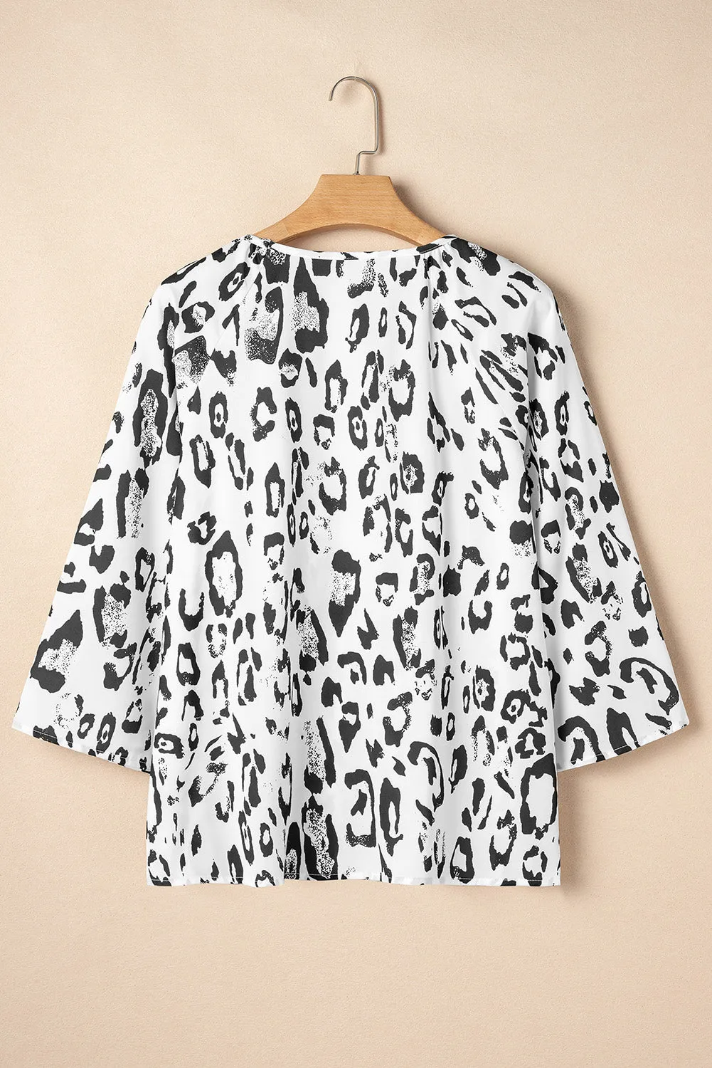 Rose Leopard Print V Neck 3/4 Sleeve Blouse