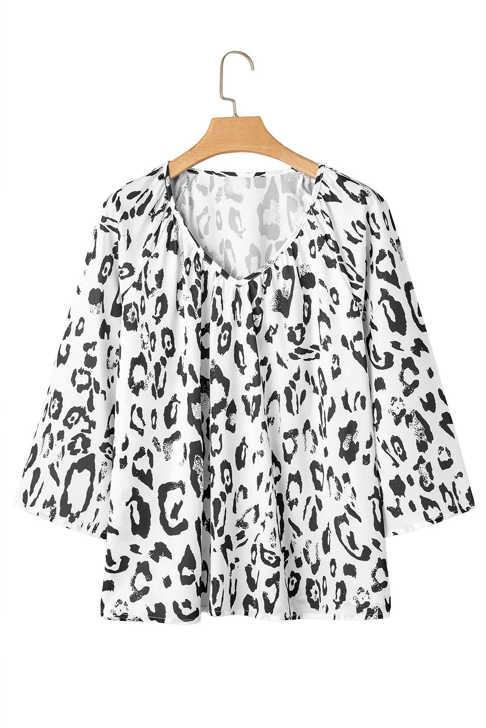 Rose Leopard Print V Neck 3/4 Sleeve Blouse