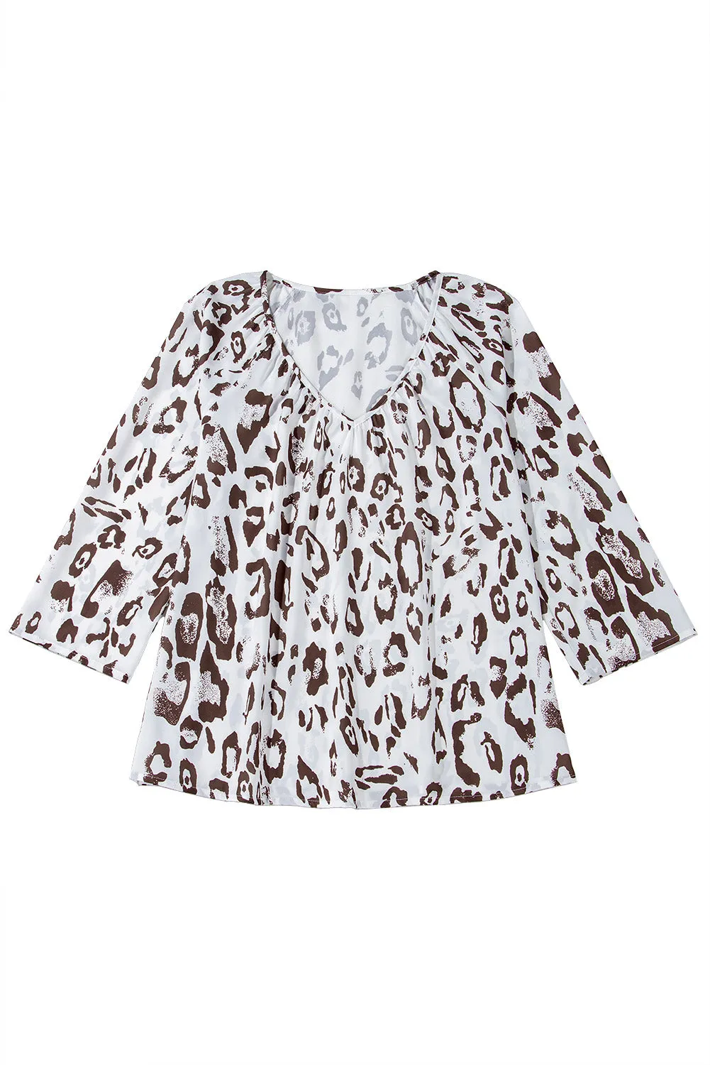 Rose Leopard Print V Neck 3/4 Sleeve Blouse