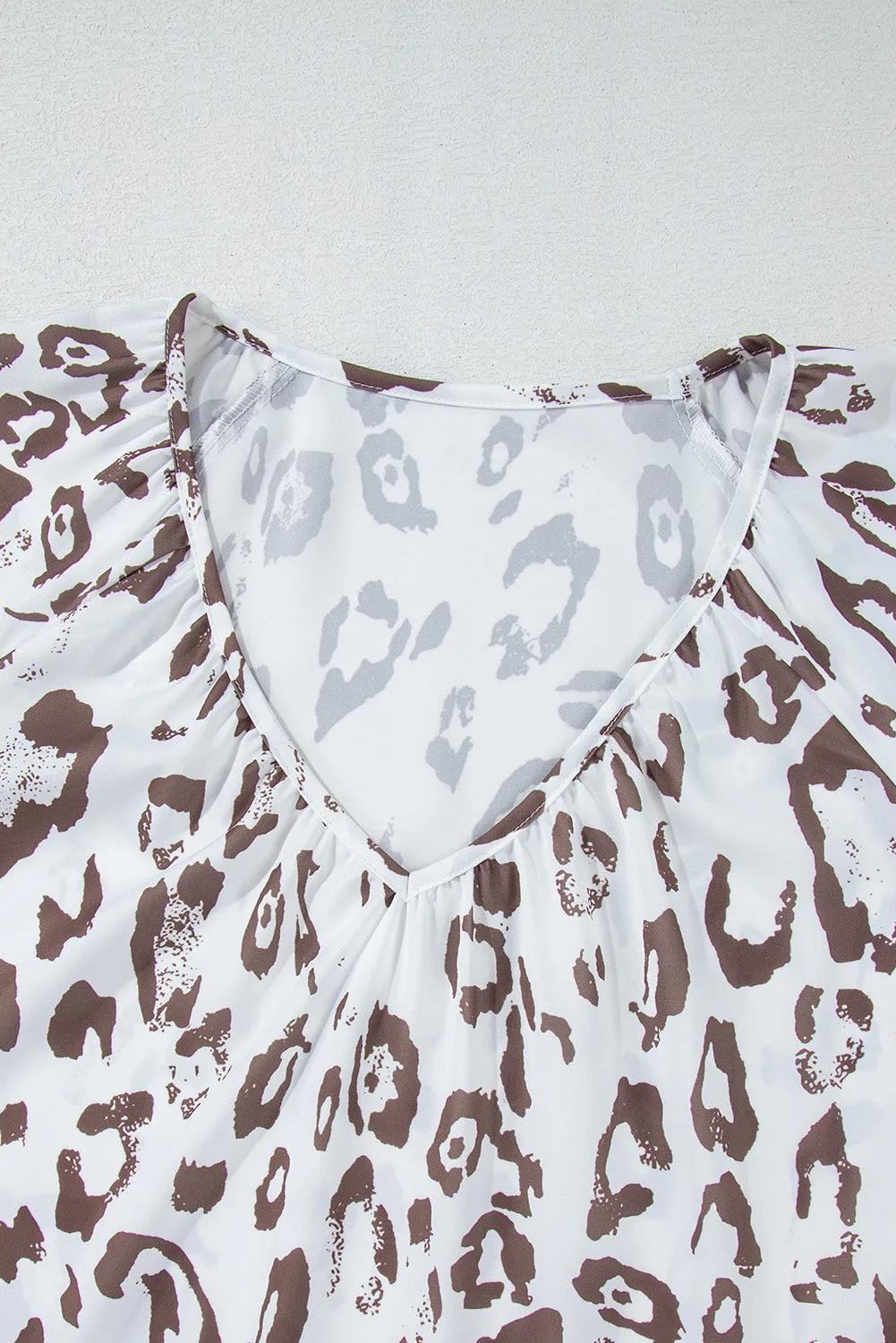 Rose Leopard Print V Neck 3/4 Sleeve Blouse