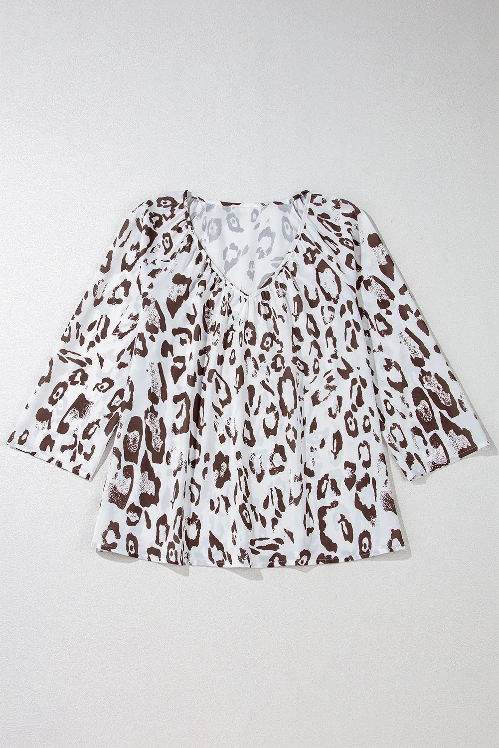 Rose Leopard Print V Neck 3/4 Sleeve Blouse