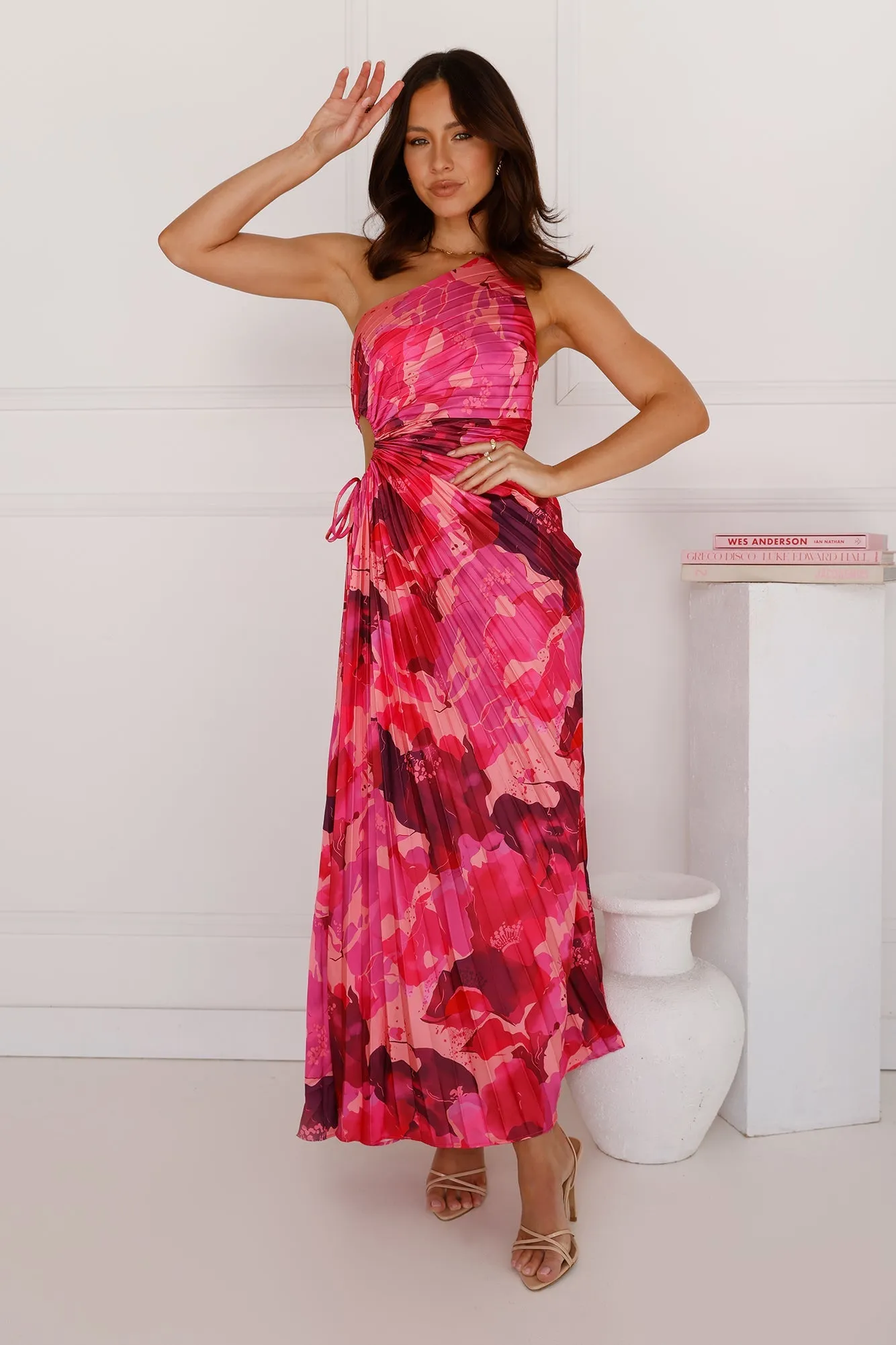 Rose Quartz One Shoulder Satin Maxi Dress Pink