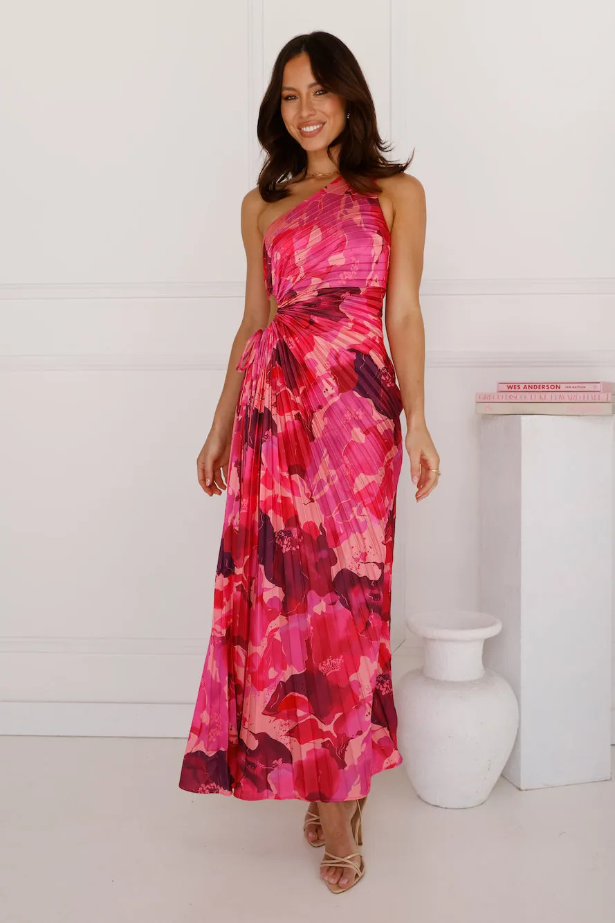 Rose Quartz One Shoulder Satin Maxi Dress Pink