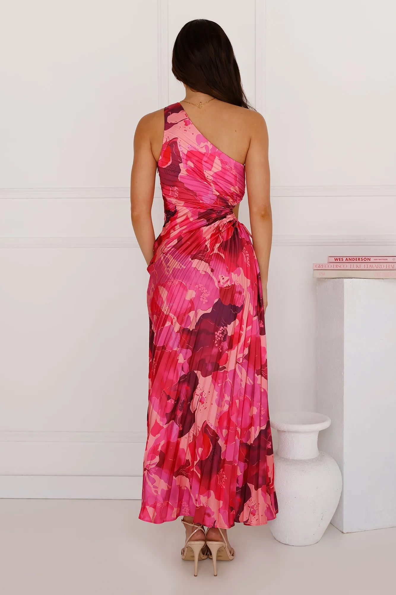 Rose Quartz One Shoulder Satin Maxi Dress Pink