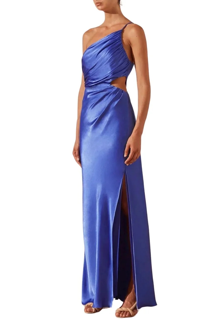 Royal Blue Oliviera Asymmetrical Gathered Maxi Dress