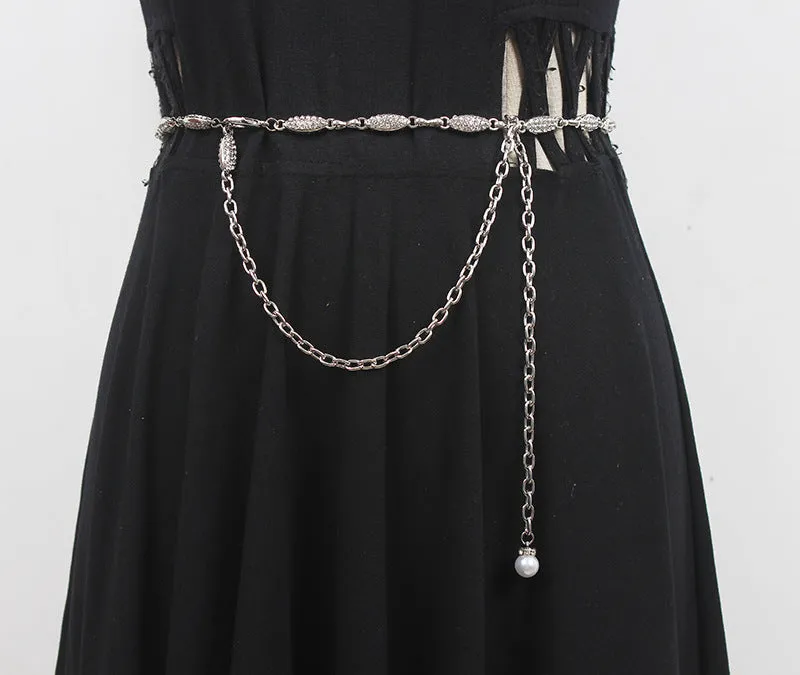 Summer Fashion Women's Simple Versatile Waist Chain Dress With Skirt Metal Chain Belt Decoration