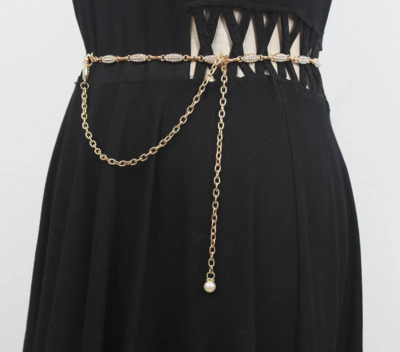 Summer Fashion Women's Simple Versatile Waist Chain Dress With Skirt Metal Chain Belt Decoration