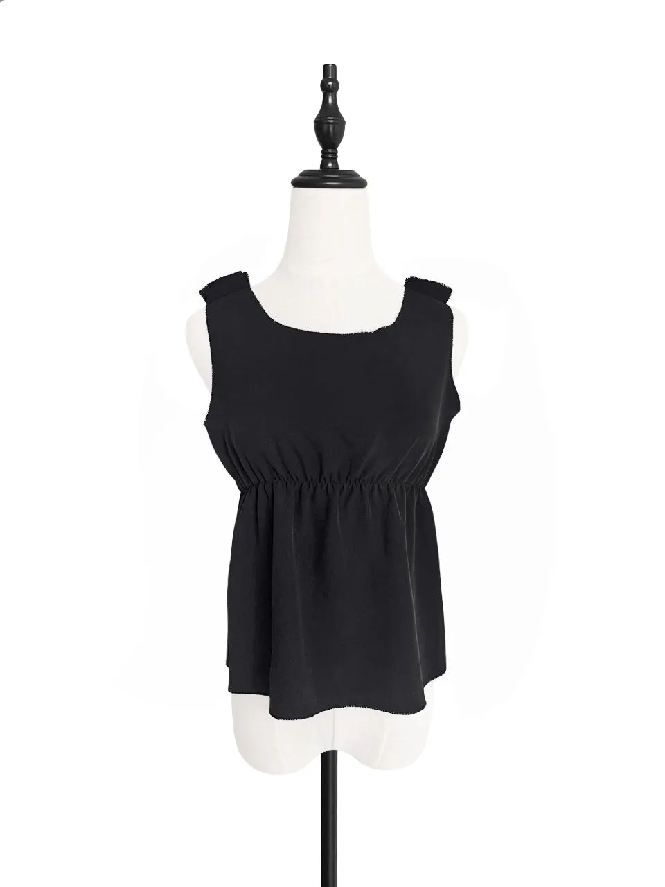 Surprise Sale! Black Stitched Trim Empire Waist Silk Tank