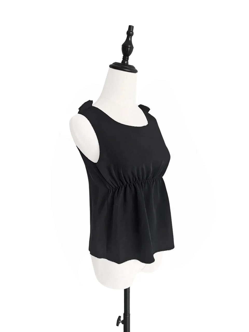 Surprise Sale! Black Stitched Trim Empire Waist Silk Tank