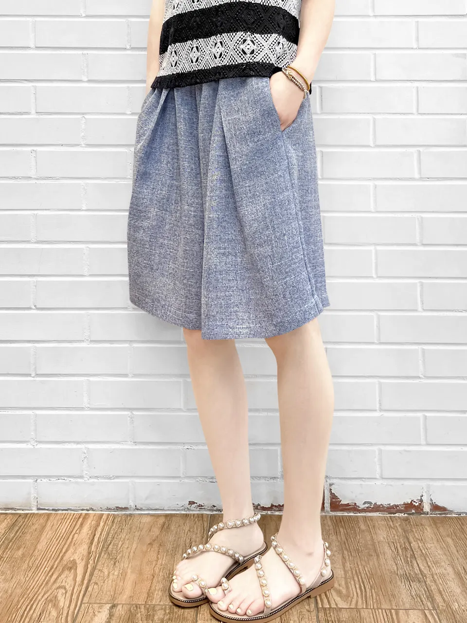 Surprise Sale! Cornflower Blue Paperbag Waist Wide-leg Shorts