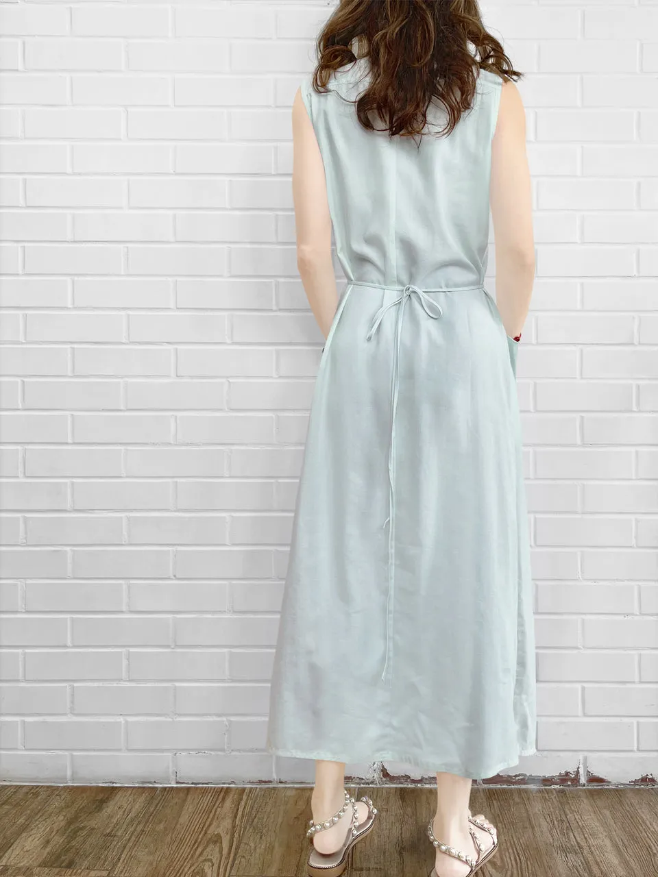 Surprise Sale! Pale Blue Scallop Detail Tie Waist Maxi Dress