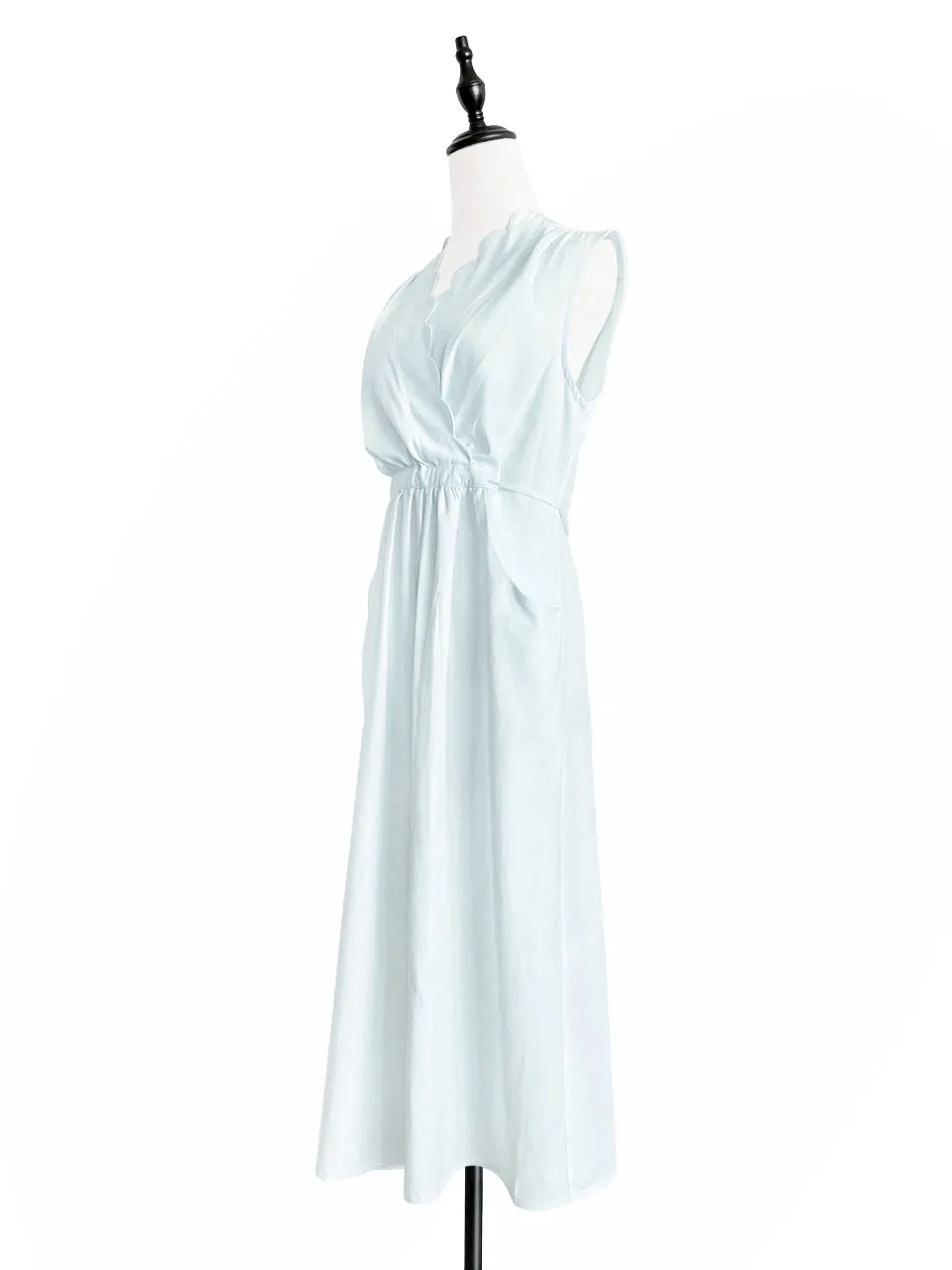 Surprise Sale! Pale Blue Scallop Detail Tie Waist Maxi Dress