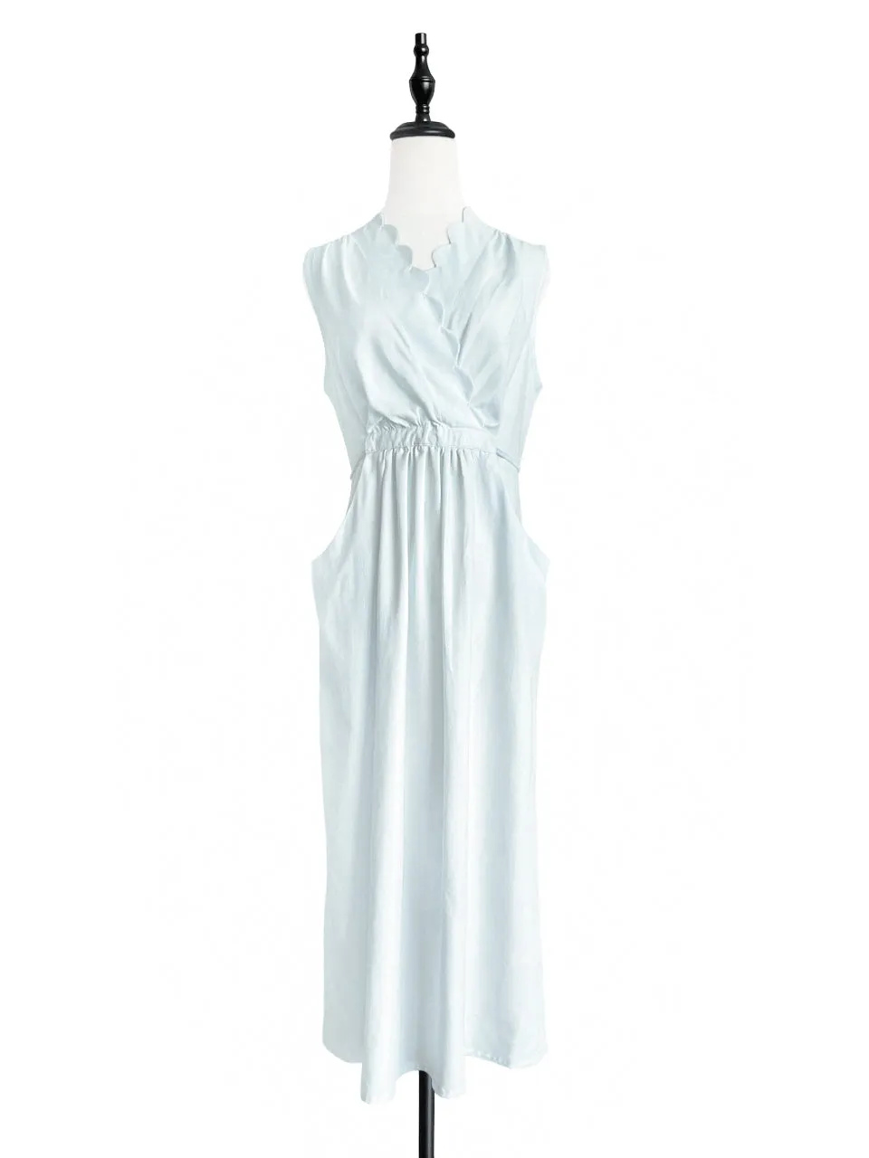 Surprise Sale! Pale Blue Scallop Detail Tie Waist Maxi Dress