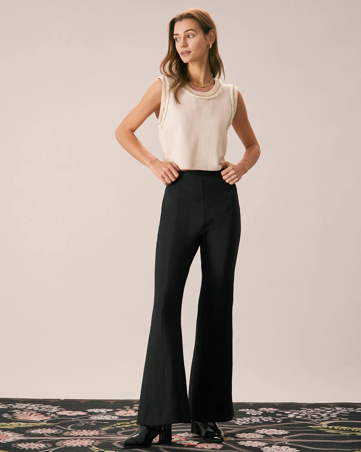 The Black High Waisted Zipper Flare Pants